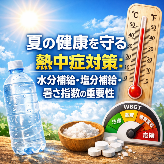 夏の健康を守る熱中症対策：水分補給・塩分補給・暑さ指数の重要性
